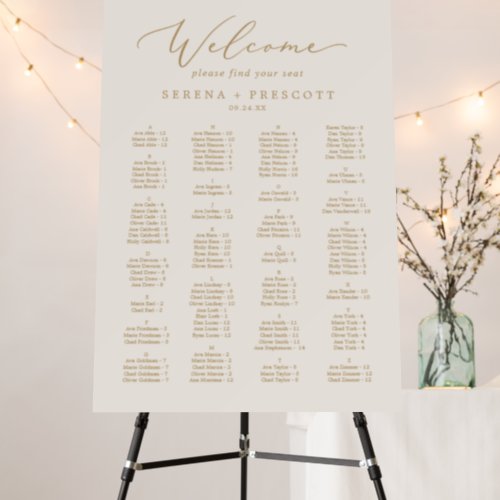 Delicate Gold and Cream Alphabetical Seating Chart Foam Board