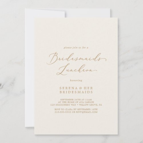 Delicate Gold and Cream Bridesmaids Luncheon Invitation