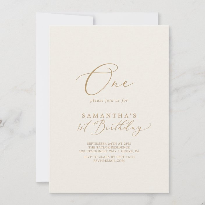 Delicate Gold and Cream First Birthday Party Invitation | Zazzle.com