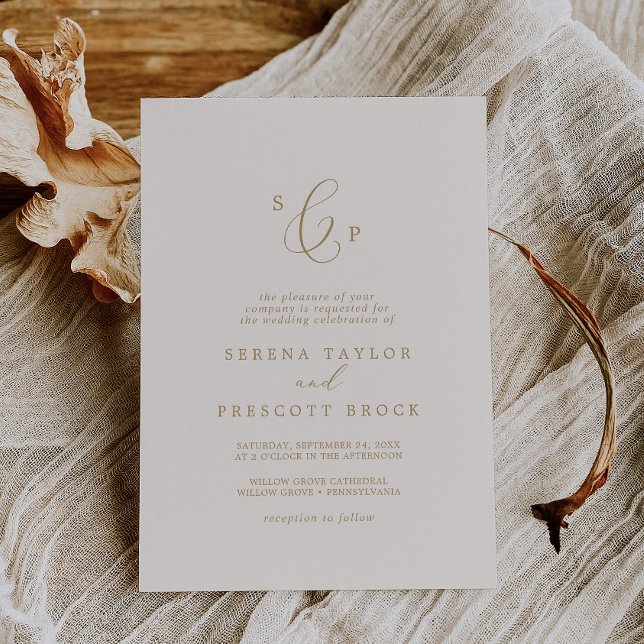 Delicate Gold and Cream Formal Monogram Wedding Invitation (Creator Uploaded)