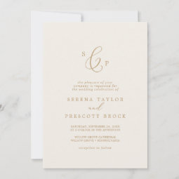 Delicate Gold and Cream Formal Monogram Wedding Invitation | Zazzle