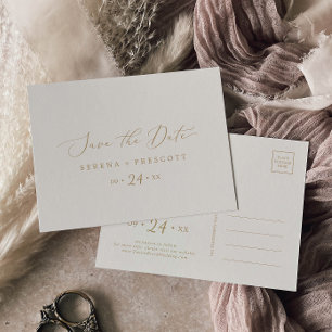 Delicate Gold and Cream Horizontal Save the Date Invitation Postcard