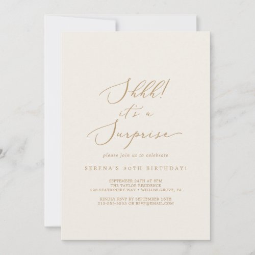 Delicate Gold and Cream Its A Surprise Party Invitation