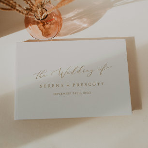 Delicate Gold and Cream Monogram Back Wedding Guest Book