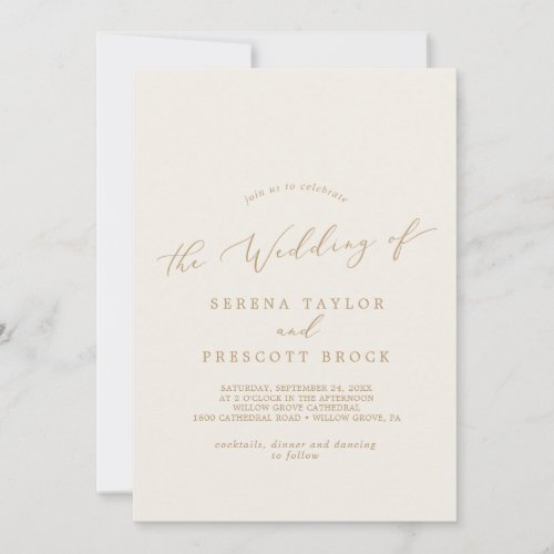 Delicate Gold and Cream Monogram Back Wedding Invitation