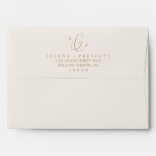 Delicate Gold and Cream Monogram Wedding Envelope