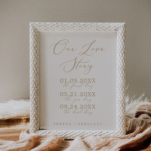 Delicate Gold and Cream Our Love Story Wedding Poster