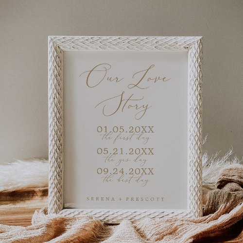 Delicate Gold and Cream Our Love Story Wedding Poster