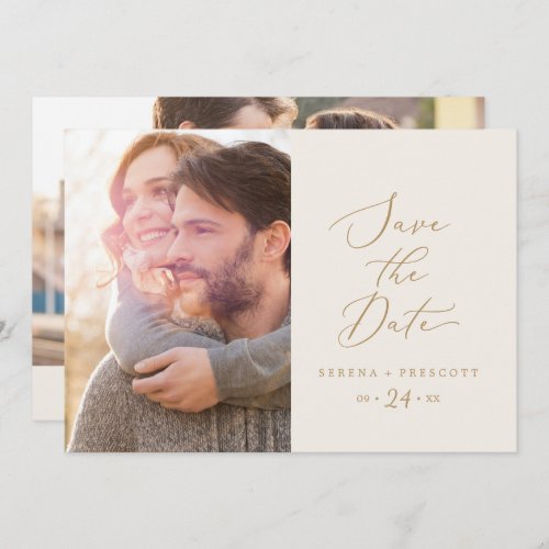 Delicate Gold and Cream Photo Save The Date
