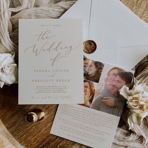 Delicate Gold and Cream Proposal Story Wedding Invitation