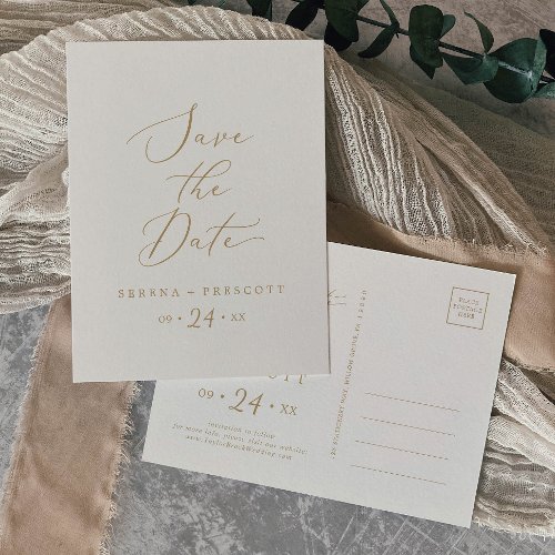 Delicate Gold and Cream Save the Date Invitation Postcard