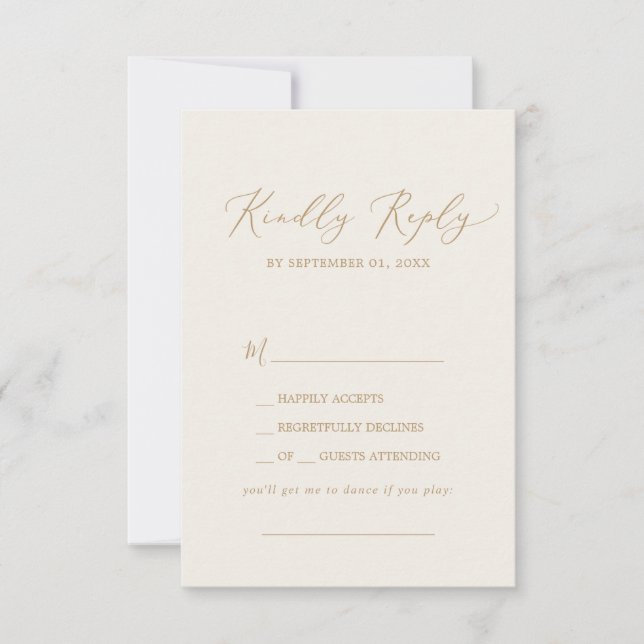 Delicate Gold and Cream Song Request RSVP Card (Front)