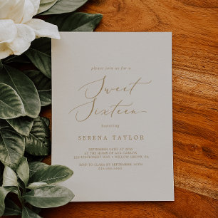 Delicate Gold and Cream Sweet Sixteen Birthday Invitation