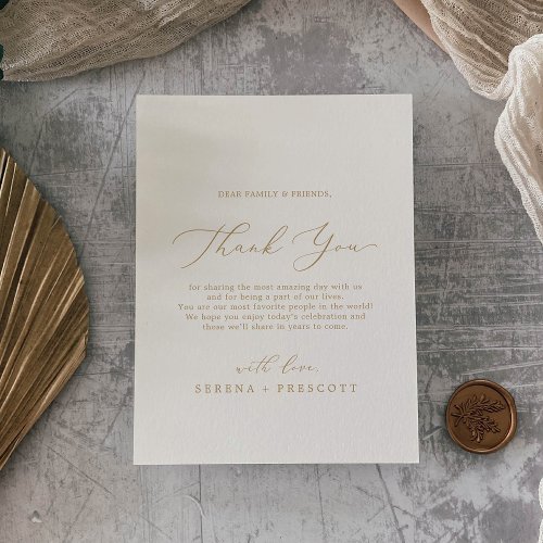 Delicate Gold and Cream Thank You Reception Card