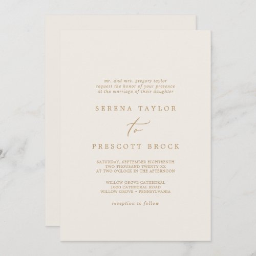Delicate Gold and Cream Traditional Wedding Invitation