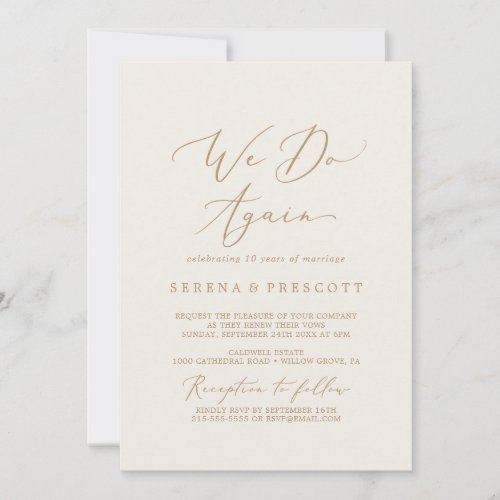 Delicate Gold and Cream We Do Again Vow Renewal Invitation