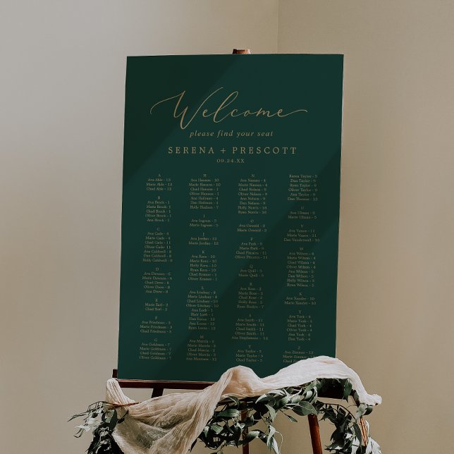 Delicate Gold and Green Alphabetical Seating Chart Foam Board (Creator Uploaded)