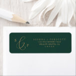 Delicate Gold and Green Return Address Label<br><div class="desc">These delicate gold and green return address labels are perfect for a modern wedding. The romantic minimalist design features lovely and elegant champagne golden yellow typography on an emerald green background with a clean and simple look. These labels can be used for a wedding, bridal shower, special event or any...</div>