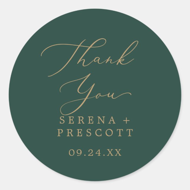 Delicate Gold and Green Thank You Favor Sticker (Front)