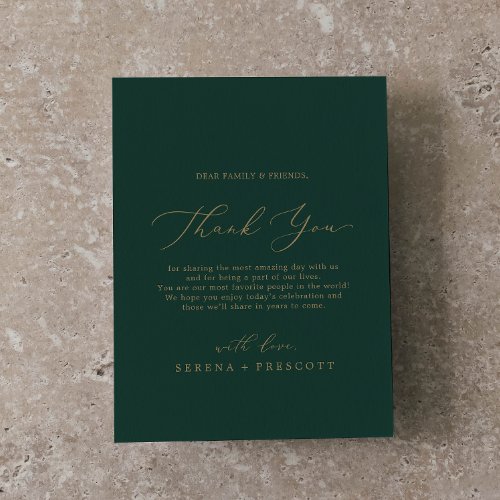 Delicate Gold and Green Thank You Reception Card