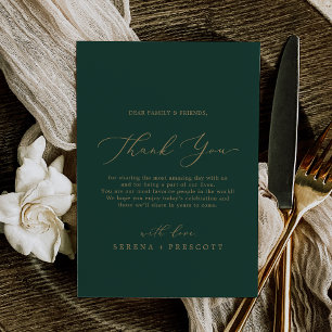 Delicate Gold and Green Thank You Reception Card