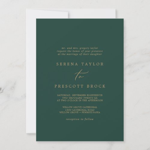 Delicate Gold and Green Traditional Wedding Invitation