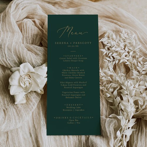 Delicate Gold and Green Wedding Dinner Menu