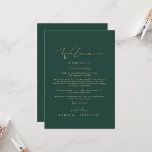 Delicate Gold and Green Welcome Letter  Itinerary