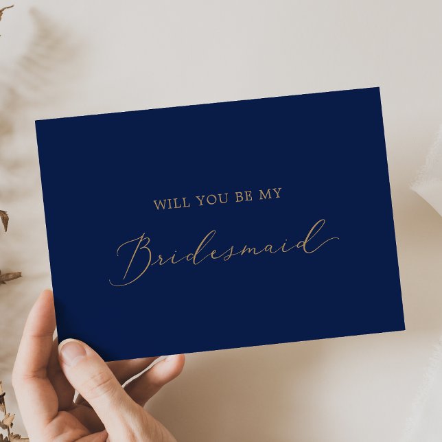 Delicate Gold and Navy Bridesmaid Proposal Card (Creator Uploaded)