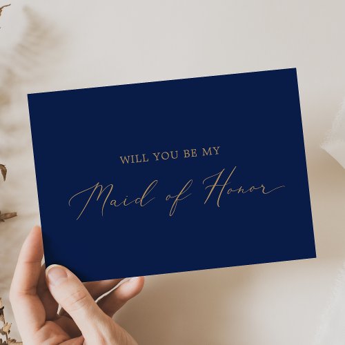 Delicate Gold and Navy Maid of Honor Proposal Card