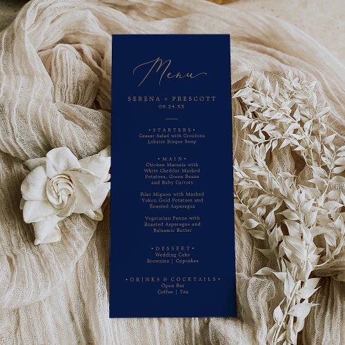 Delicate Gold and Navy Printed or Printable Menu Invitation