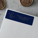 Delicate Gold and Navy Return Address Label<br><div class="desc">These delicate gold and navy return address labels are perfect for a modern wedding. The romantic minimalist design features lovely and elegant champagne golden yellow typography on a navy blue background with a clean and simple look. These labels can be used for a wedding, bridal shower, special event or any...</div>