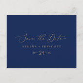 Delicate Gold and Navy Save the Date Postcard (Front)
