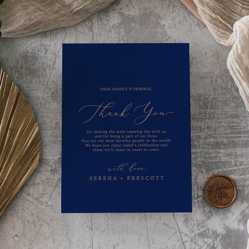 Delicate Gold and Navy Thank You Reception Card