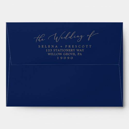 Delicate Gold and Navy Wedding Invitation Envelope