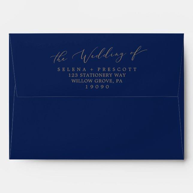 Delicate Gold and Navy Wedding Invitation Envelope (Back (Top Flap))