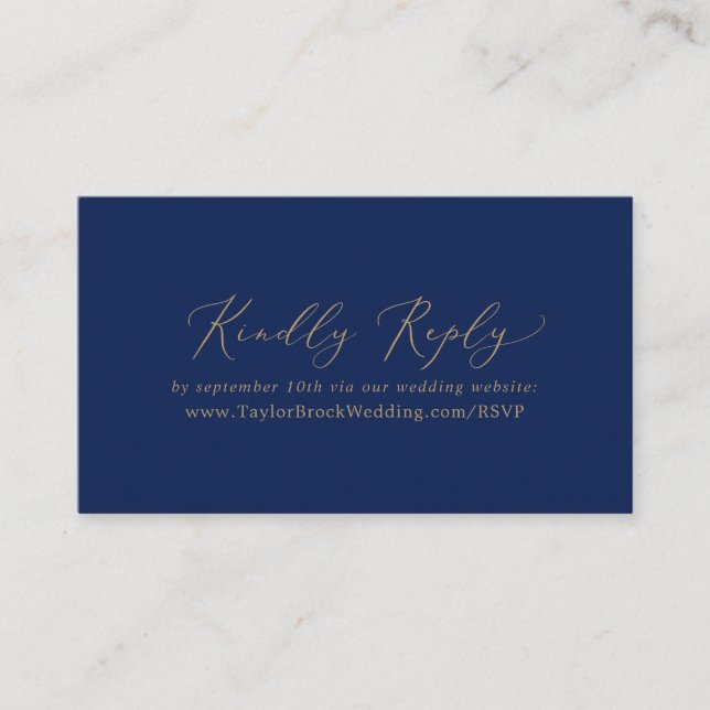 Delicate Gold and Navy Wedding Website RSVP Enclosure Card (Front)