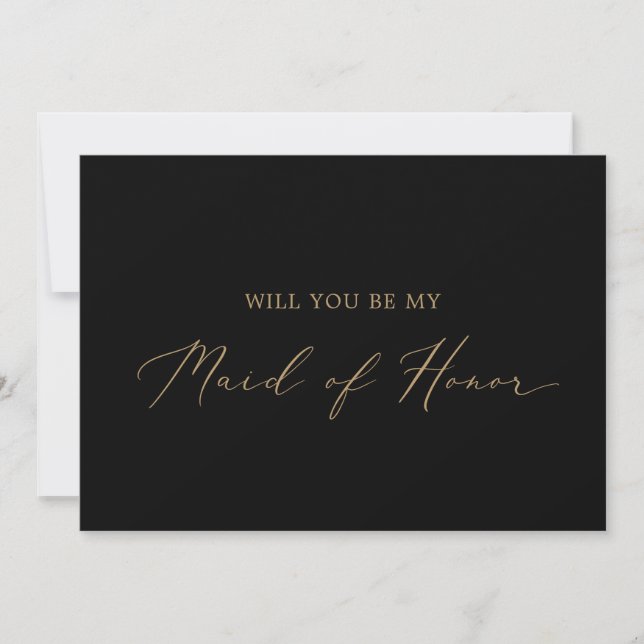 Delicate Gold Black Maid of Honor Proposal Card (Front)