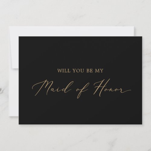 Delicate Gold Black Maid of Honor Proposal Card