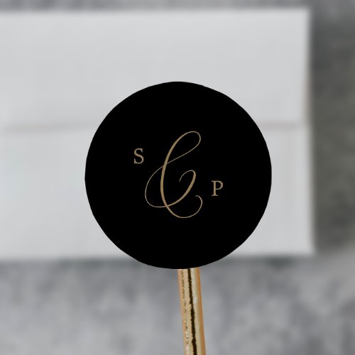 Delicate Gold Black Monogram Wedding Envelope Seal