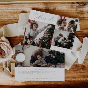 Delicate Gold Blessed 4 Photo Christmas Newsletter Holiday Card