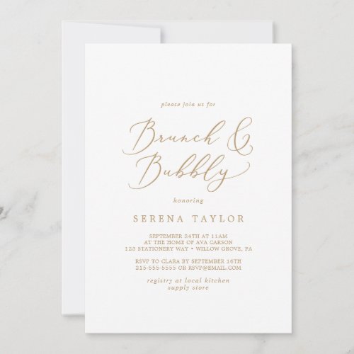 Delicate Gold Brunch and Bubbly Bridal Shower Invitation