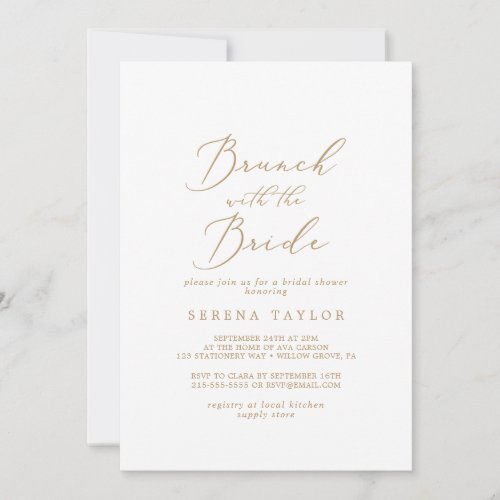 Delicate Gold Brunch with the Bride Bridal Shower Invitation