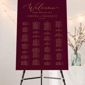 Delicate Gold Burgundy Alphabetical Seating Chart Foam Board