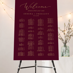 Delicate Gold Burgundy Alphabetical Seating Chart Foam Board
