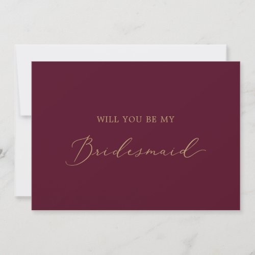 Delicate Gold Burgundy Bridesmaid Proposal Card