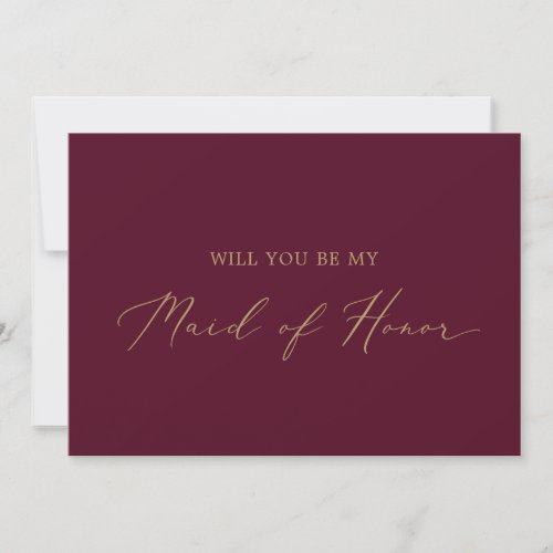 Delicate Gold Burgundy Maid of Honor Proposal Card