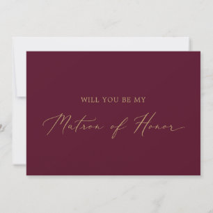 Delicate Gold Burgundy Matron of Honor Proposal Invitation