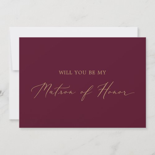 Delicate Gold Burgundy Matron of Honor Proposal Invitation