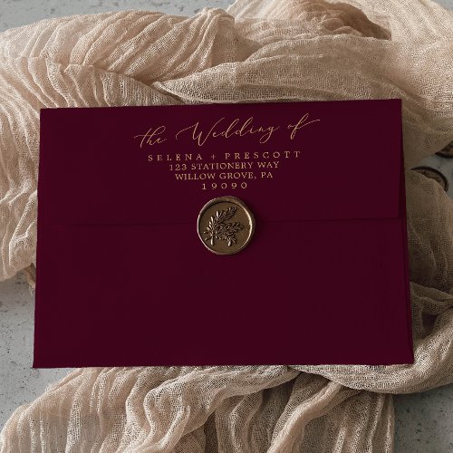 Delicate Gold Burgundy Wedding Invitation Envelope